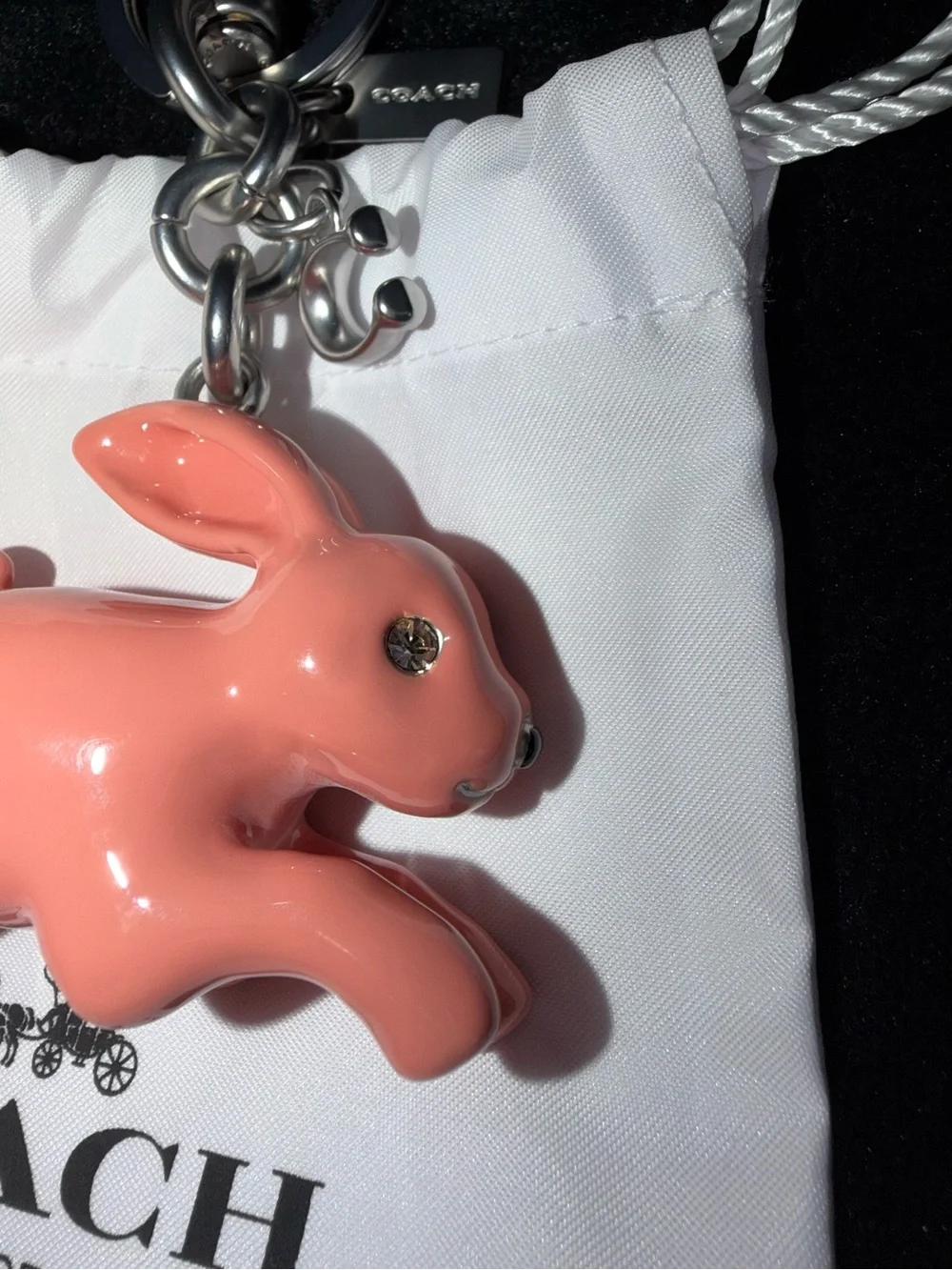 Coach Pink Bunny Keychain Charm NWT
